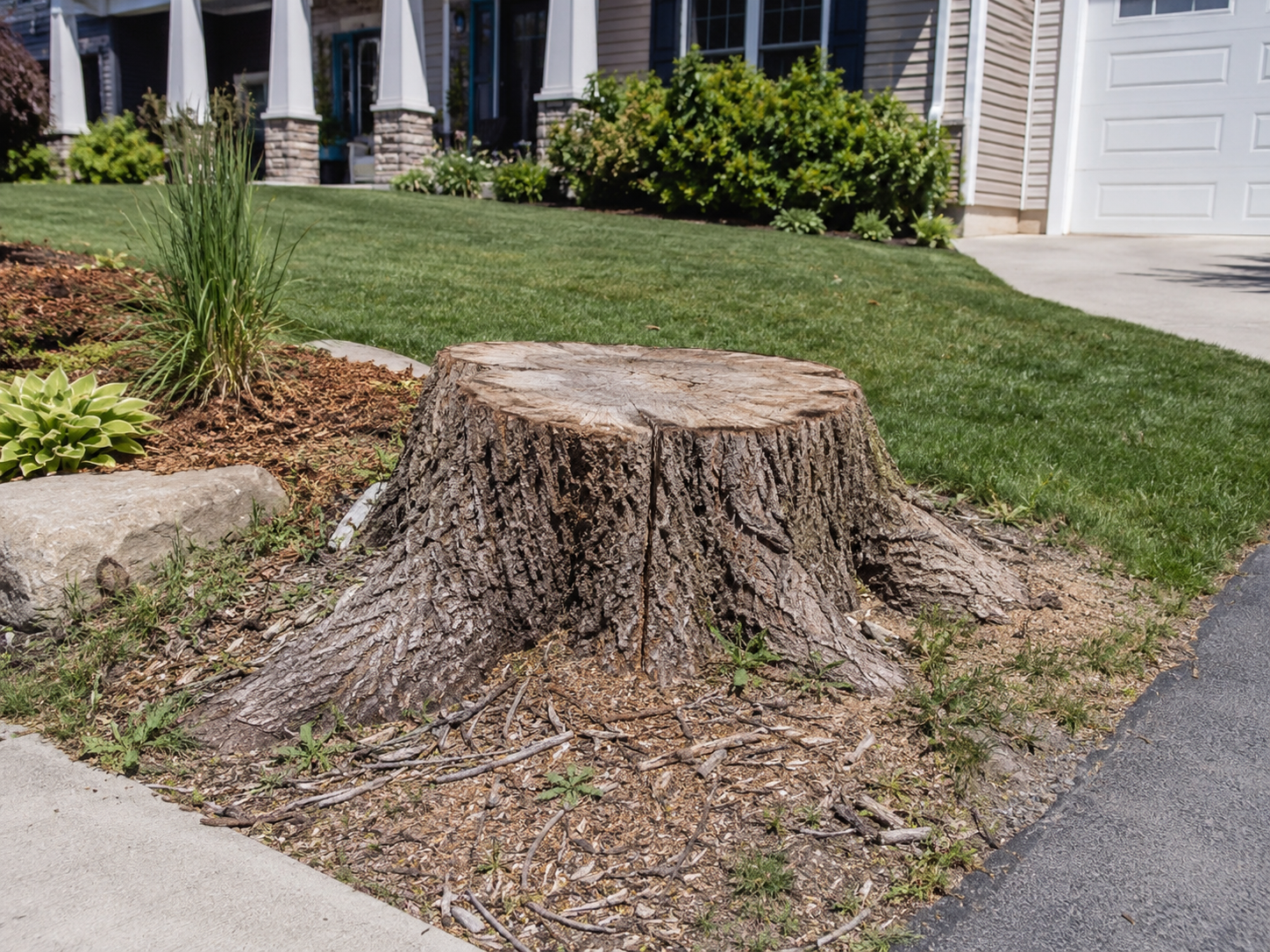 Stump in front yard before grinding